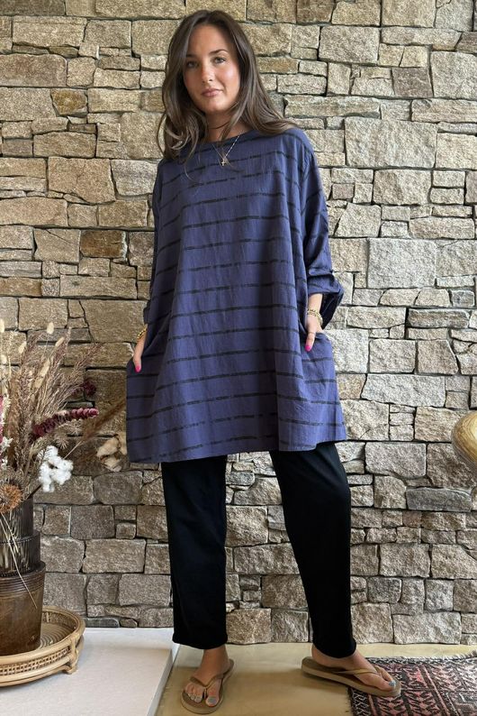 Porto Button Back Breton Tunic French Navy 